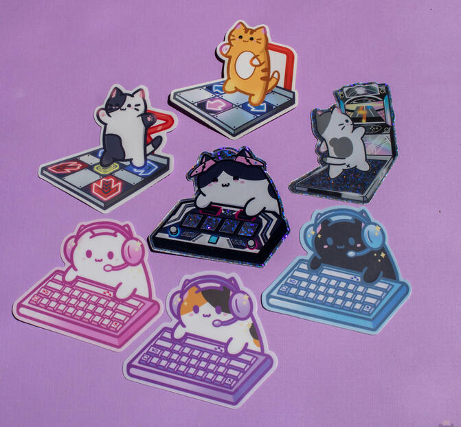 Rhythm Game themed cats. DDR, Pump it Up, Sound Voltex, Dance Rush Stardom